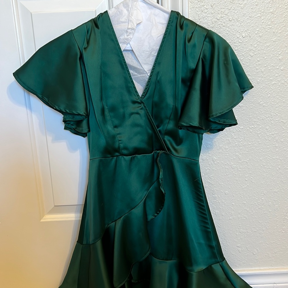 Selfie Leslie green silk mini dress XS